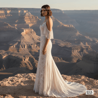 Boho Mermaid Wedding Dress with Removable Sleeves - Diva Melody
