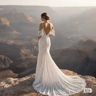 Boho Mermaid Wedding Dress with Removable Sleeves - Diva Melody