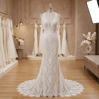 Boho Mermaid Wedding Dress with Tassel Lace - Diva Melody