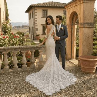Boho Mermaid Wedding Dress with Tassel Lace - Diva Melody