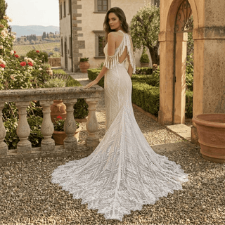 Boho Mermaid Wedding Dress with Tassel Lace - Diva Melody