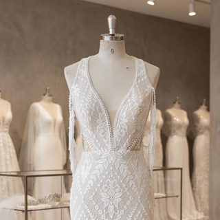 Boho Mermaid Wedding Dress with Tassel Lace - Diva Melody