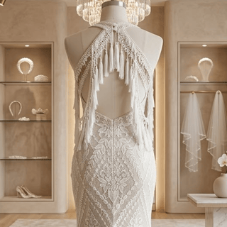 Boho Mermaid Wedding Dress with Tassel Lace - Diva Melody