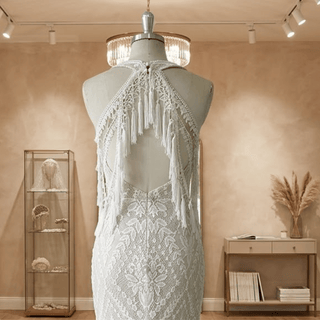 Boho Mermaid Wedding Dress with Tassel Lace - Diva Melody
