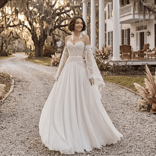Boho Off Shoulder Fringe Lace Wedding Dress - Diva Melody