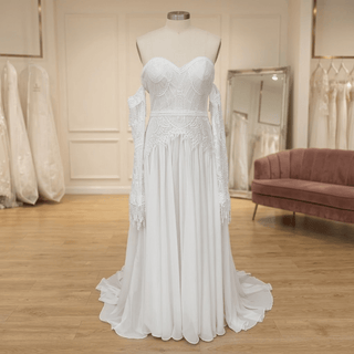 Boho Off Shoulder Fringe Lace Wedding Dress - Diva Melody