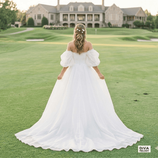 Boho Off Shoulder Princess Wedding Dress - Diva Melody