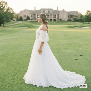 Boho Off Shoulder Princess Wedding Dress - Diva Melody