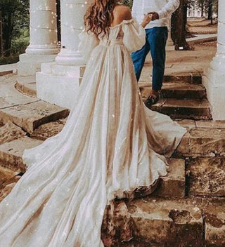 Boho Off Shoulder Princess Wedding Dress - Diva Melody