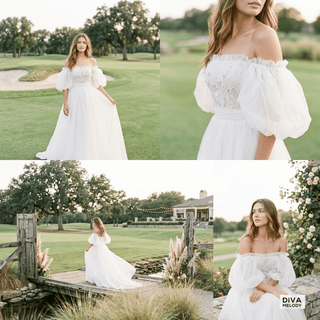 Boho Off Shoulder Princess Wedding Dress - Diva Melody