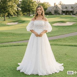 Boho Off Shoulder Princess Wedding Dress - Diva Melody