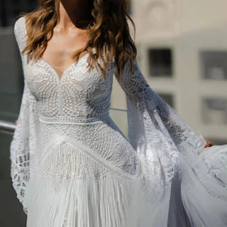 Boho Poet Bell Sleeve Wedding Dress - Diva Melody