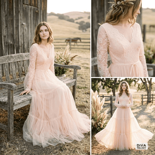 Boho Romantic Lace A Line Bridal Gown - Diva Melody