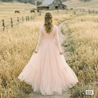 Boho Romantic Lace A Line Bridal Gown - Diva Melody