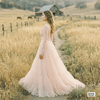 Boho Romantic Lace A Line Bridal Gown - Diva Melody