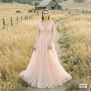 Boho Romantic Lace A Line Bridal Gown - Diva Melody