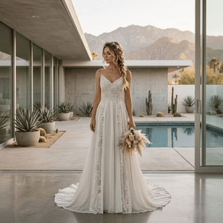 Boho Spaghetti Strap Bridal Dress - Diva Melody