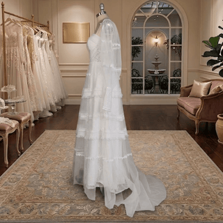 Boho Tiered Long Sleeve Tulle Wedding Dress - Diva Melody