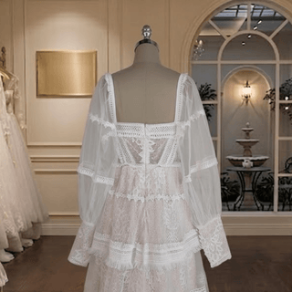 Boho Tiered Long Sleeve Tulle Wedding Dress - Diva Melody