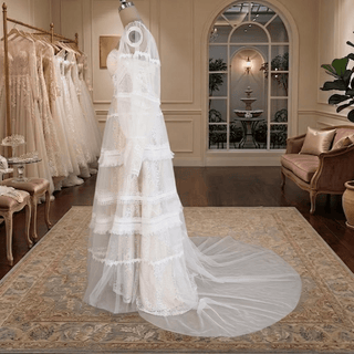 Boho Tiered Long Sleeve Tulle Wedding Dress - Diva Melody