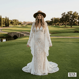 Boho V - Neck Mermaid Wedding Dress - Diva Melody
