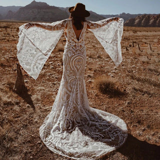 Boho V - Neck Mermaid Wedding Dress - Diva Melody