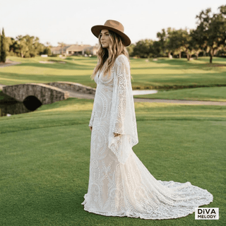 Boho V - Neck Mermaid Wedding Dress - Diva Melody