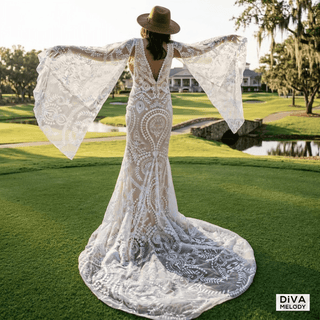 Boho V - Neck Mermaid Wedding Dress - Diva Melody