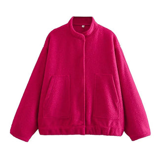 Bomber No Collar Colorful Pocket Jackets - Diva Melody