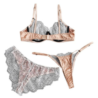 Bra Panties Three - piece Set Women Lace Thin Mesh See - Through Lingerie Set - Diva Melody