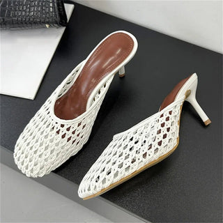 Breathable Mesh Thin Heel Mules - Diva Melody