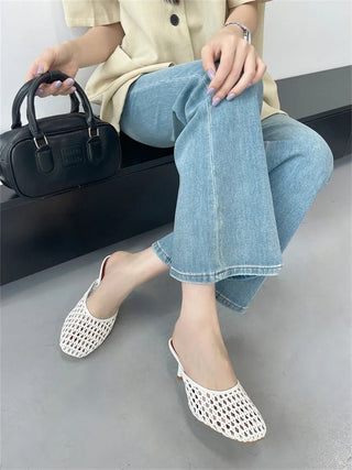 Breathable Mesh Thin Heel Mules - Diva Melody