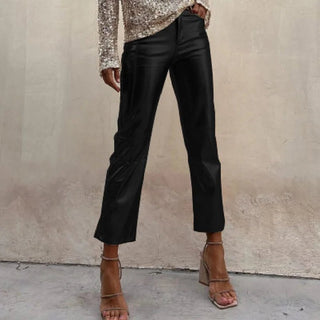 Bright Metallic Fabric Solid Cropped Straight Pants - Diva Melody