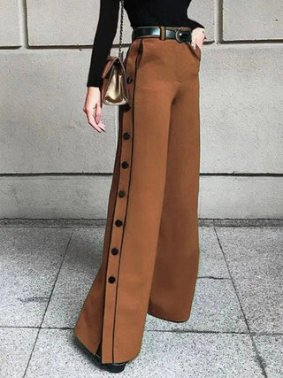 Button High Waisted Zipper Wide Leg Pants - Diva Melody