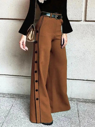 Button High Waisted Zipper Wide Leg Pants - Diva Melody