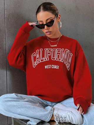 California West Coast Print Long Sleeves O - neck Pullovers Sporty Sweatshirts - Diva Melody