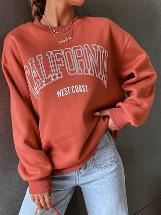 California West Coast Print Long Sleeves O - neck Pullovers Sporty Sweatshirts - Diva Melody