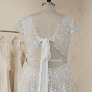 Cap Sleeves Backless Bridal Gown with Ribbon - Diva Melody