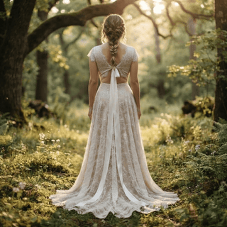 Cap Sleeves Backless Bridal Gown with Ribbon - Diva Melody