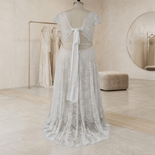 Cap Sleeves Backless Bridal Gown with Ribbon - Diva Melody