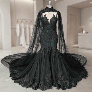 Cape Lace Mermaid Wedding Dress - Diva Melody