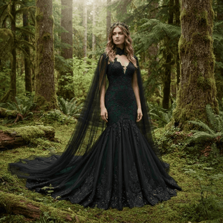 Cape Lace Mermaid Wedding Dress - Diva Melody