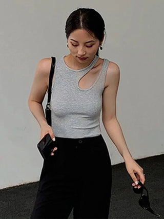 Casual cut t round neck sleeveless slim tank tops - Diva Melody