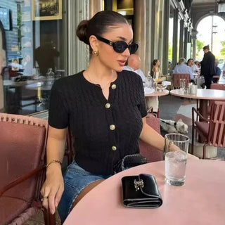 Casual Knit Short Sleeve Top - Diva Melody