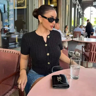 Casual Knit Short Sleeve Top - Diva Melody