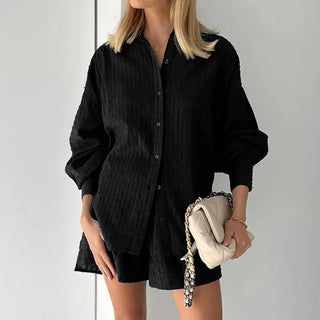 Casual Shorts and Long Sleeve Shirt Two - Piece Set - Diva Melody