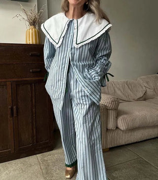 Chic Blue Print Shirt and Pants Set - Diva Melody