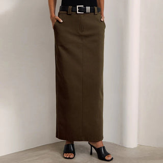 Chic High Waist Split Long Gray Brown Zipper Skirts - Diva Melody