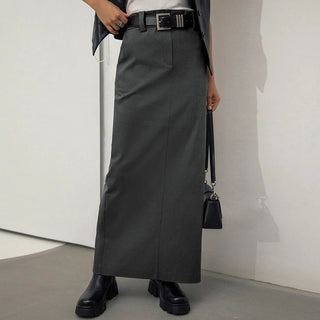 Chic High Waist Split Long Gray Brown Zipper Skirts - Diva Melody