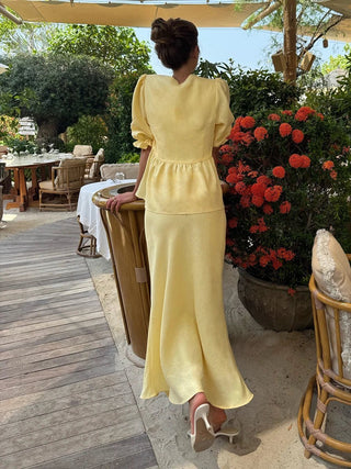 Chic Pastel Puff Sleeve Peplum Two-Piece Set - Diva Melody